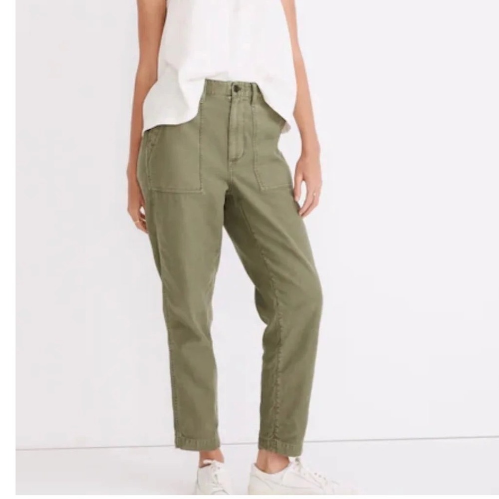 Madewell High Rise Military Fatigue Griff Tapered Green Utility Cargo Pants 23